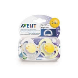 Avent Lot De 2 Sucettes Silicone Nuit 0-6 Mois- Jaune