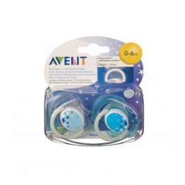 Avent Lot De 2 Sucettes Silicone Nuit 0-6 Mois- Bleu