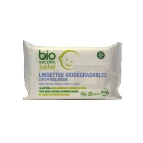 Bio Secure Bébé Lingettes Biodégradables Aloe Vera 50 U