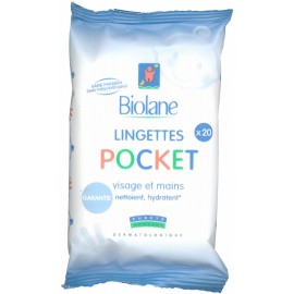 Biolane Lingettes Pocket- Nettoyage et Hydratation Visage et Mains (x20)