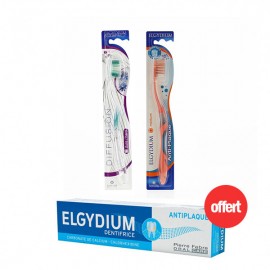 Elgydium Deux Brosses à dents + Dentifrice Anti Plaque 75 ml offert