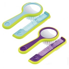 Bébé confort brosse poils nylon et miroir intégré au dos, et peigne aux dents arrondies, 0-36m