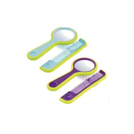 Bébé confort brosse poils nylon et miroir intégré au dos, et peigne aux dents arrondies, 0-36m